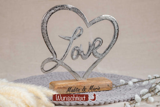 Hochzeitsgeschenk Herz Love mit Deiner Wunschgravur personalisiert