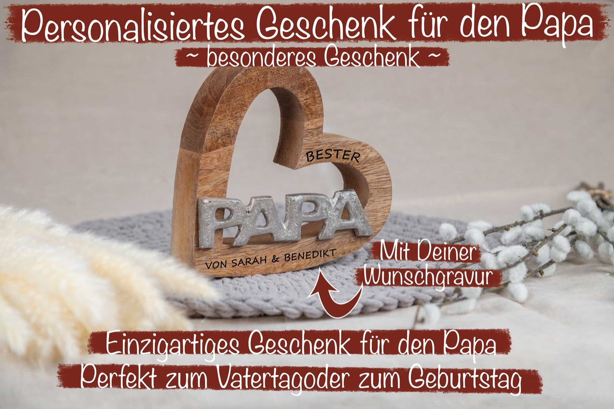 Holz Herz mit Papa Schriftzug • Vatertagsgeschenk