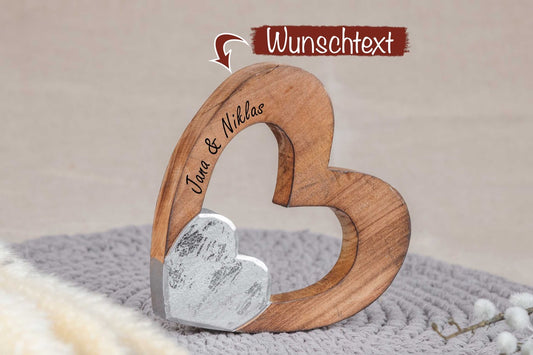 Hochzeitsgeschenk Holz Herz mit Deiner Wunschgravur personalisiert