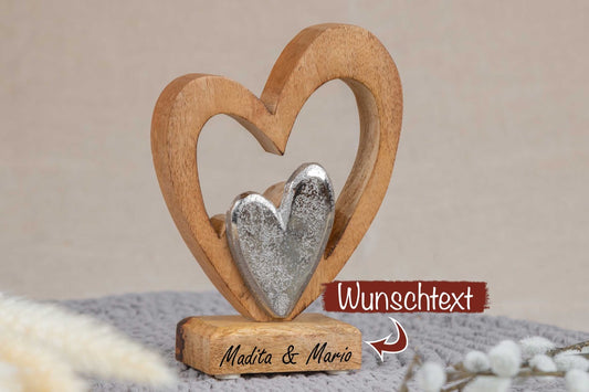 Hochzeitsgeschenk Holz Herz Mini mit Gravur personalisiert