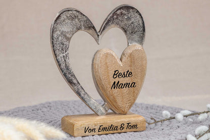 Hochzeitsgeschenk Holz Herz mit Gravur personalisiert