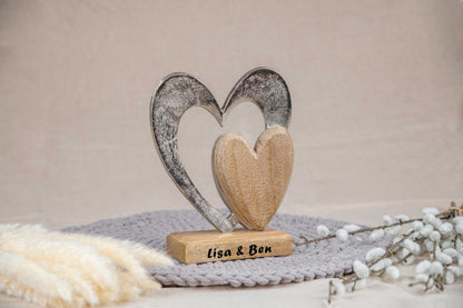 Hochzeitsgeschenk Holz Herz mit Gravur personalisiert