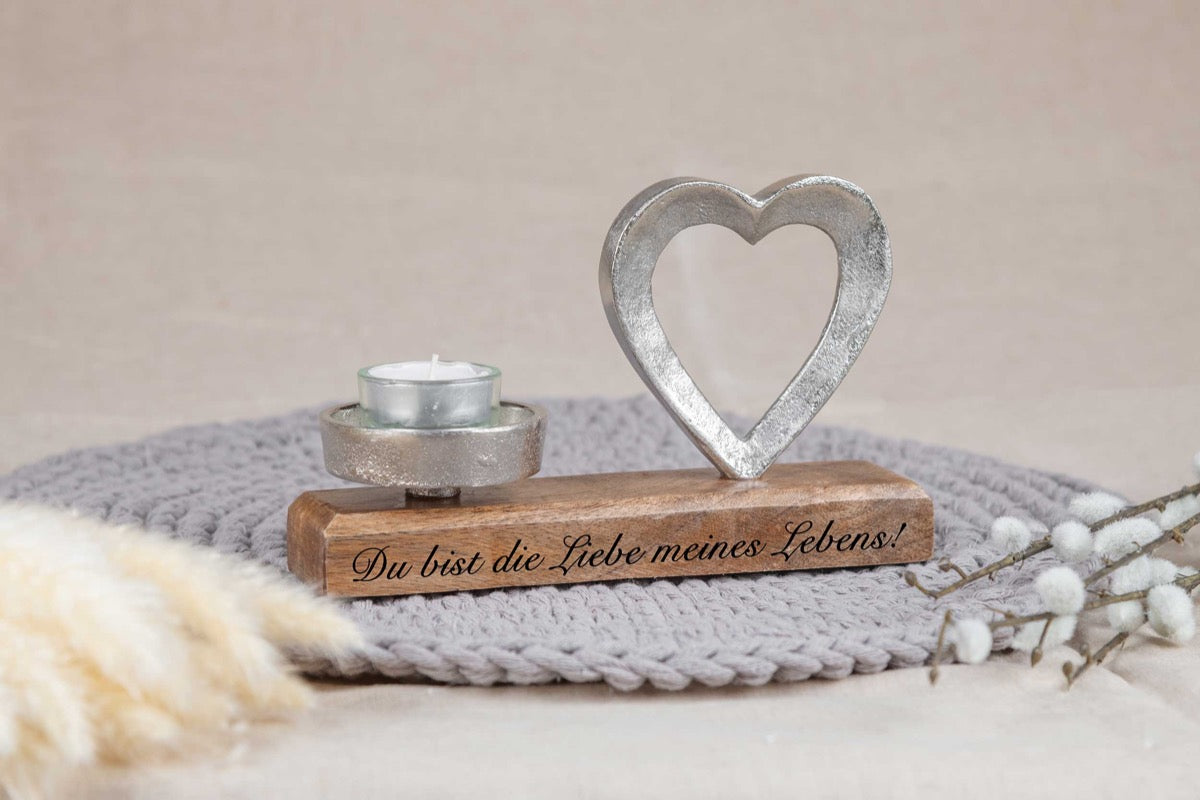 Hochzeitsgeschenk mit Wunschtext als Kerzenständer mit edlem Herz