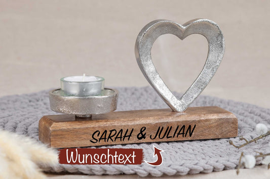 Hochzeitsgeschenk mit Wunschtext als Kerzenständer mit edlem Herz