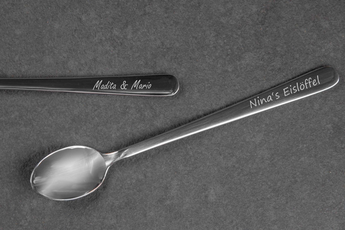 Personalisierter Longdrinklöffel für Latte Macchiato Kaffee mit Gravur nach Wunsch