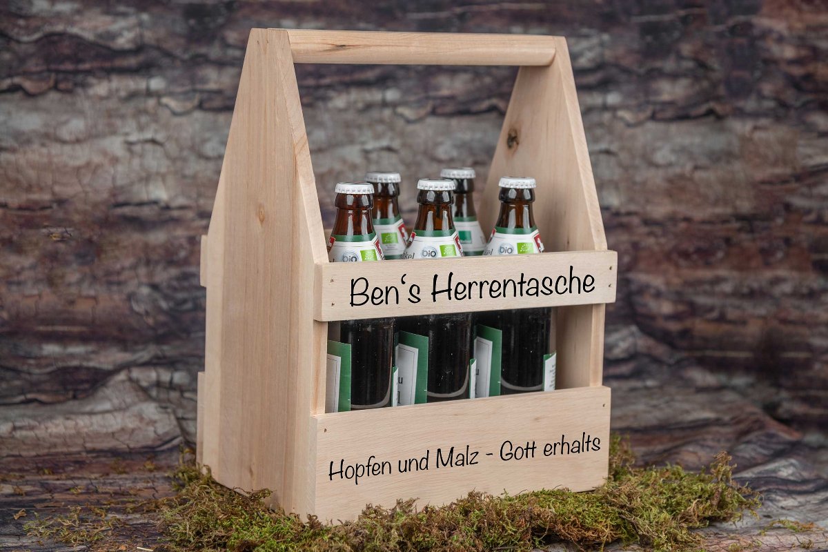 Personalisierter Bierträger aus Holz - Männerhandtasche Herrenhandtasche