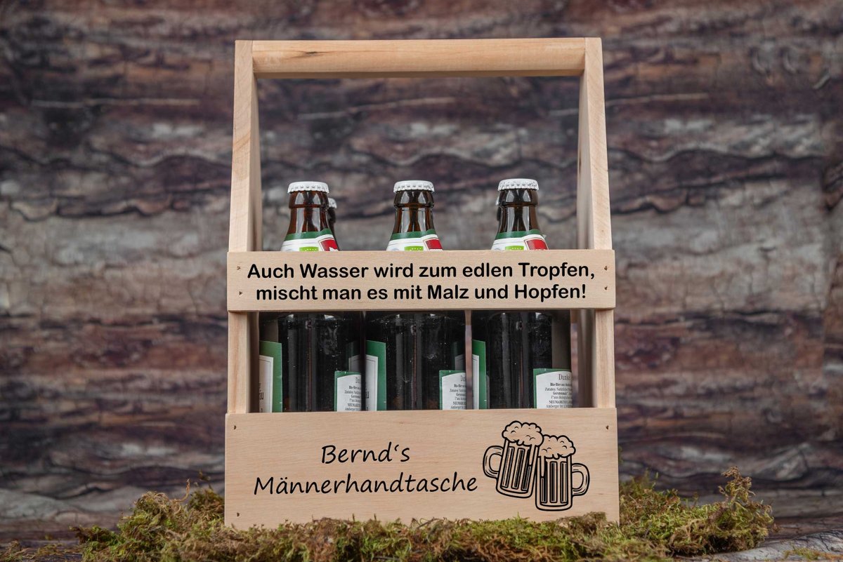 Personalisierter Bierträger aus Holz - Männerhandtasche Herrenhandtasche