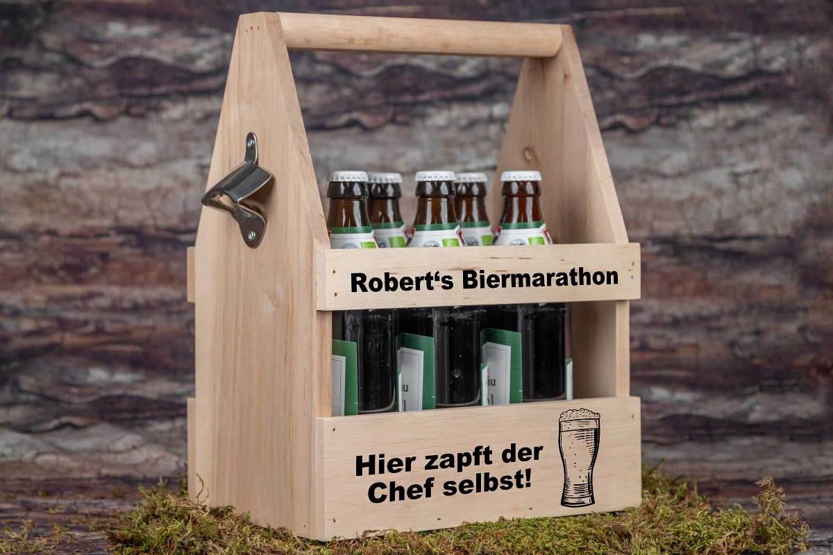 Personalisierter Bierträger aus Holz - Männerhandtasche Herrenhandtasche