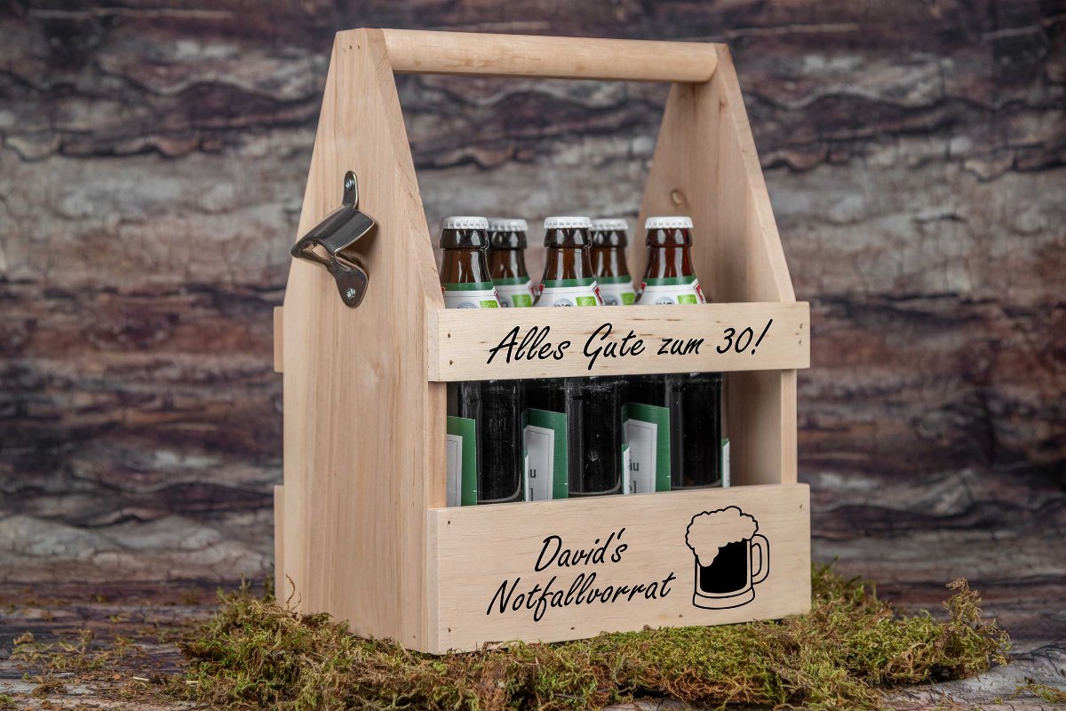 Personalisierter Bierträger aus Holz - Männerhandtasche Herrenhandtasche