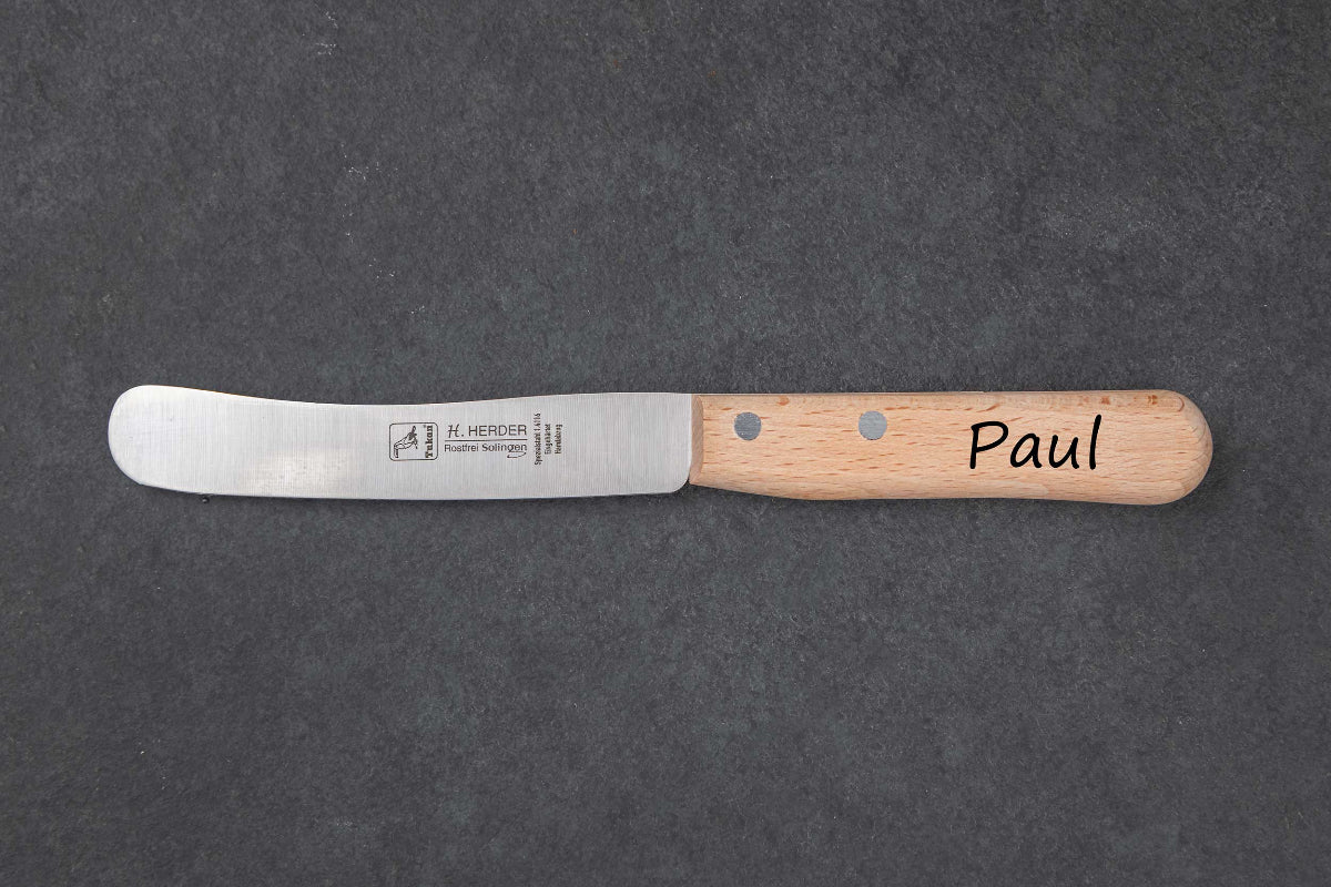 Messer personalisiert mit Gravur aus Kirschholz und Buchenholz
