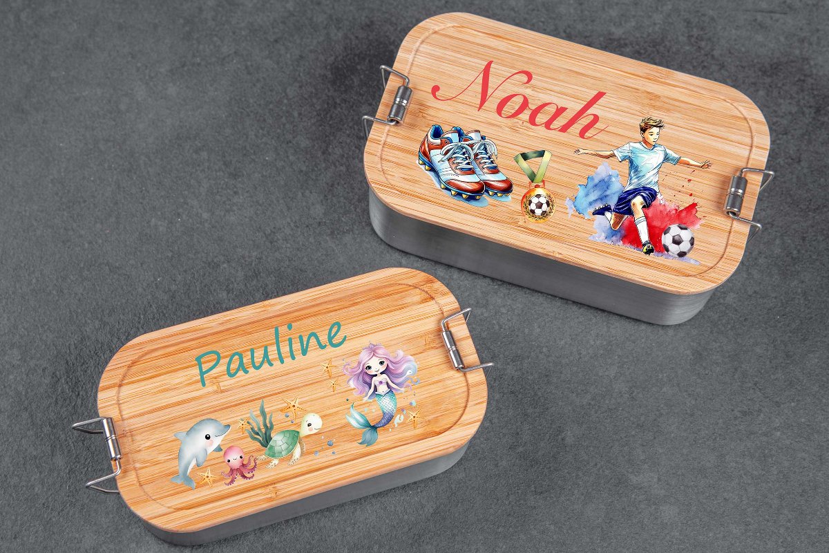 Brotdose personalisiert mit Bambusdeckel für Kinder bunt