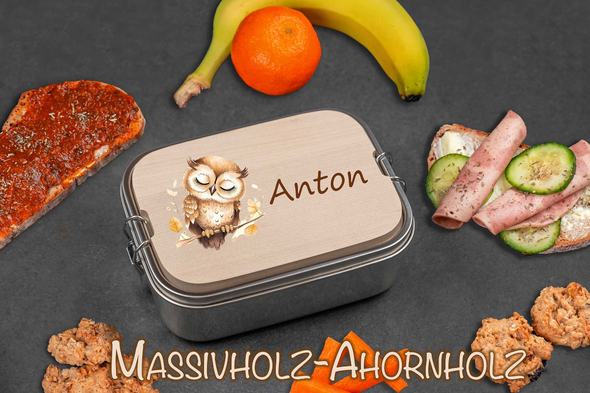 Brotdose personalisiert mit Holzdeckel für Kinder bunt
