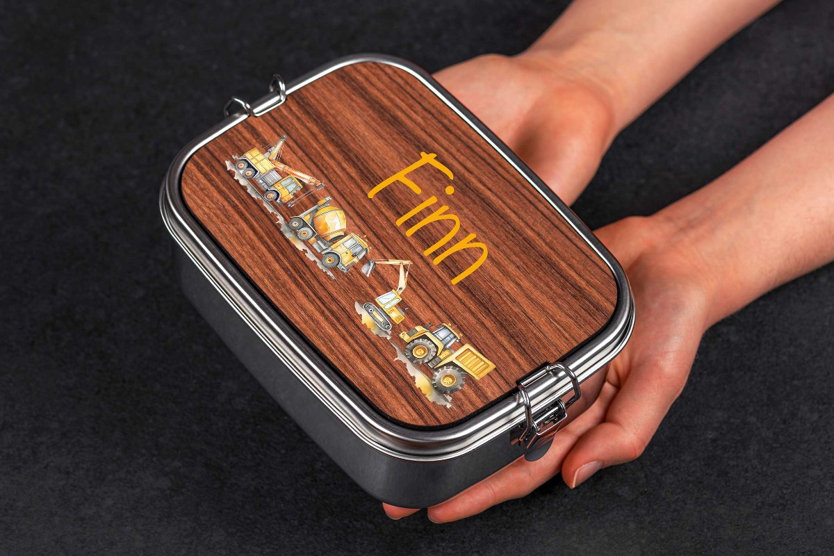 Brotdose personalisiert mit Holzdeckel für Kinder bunt