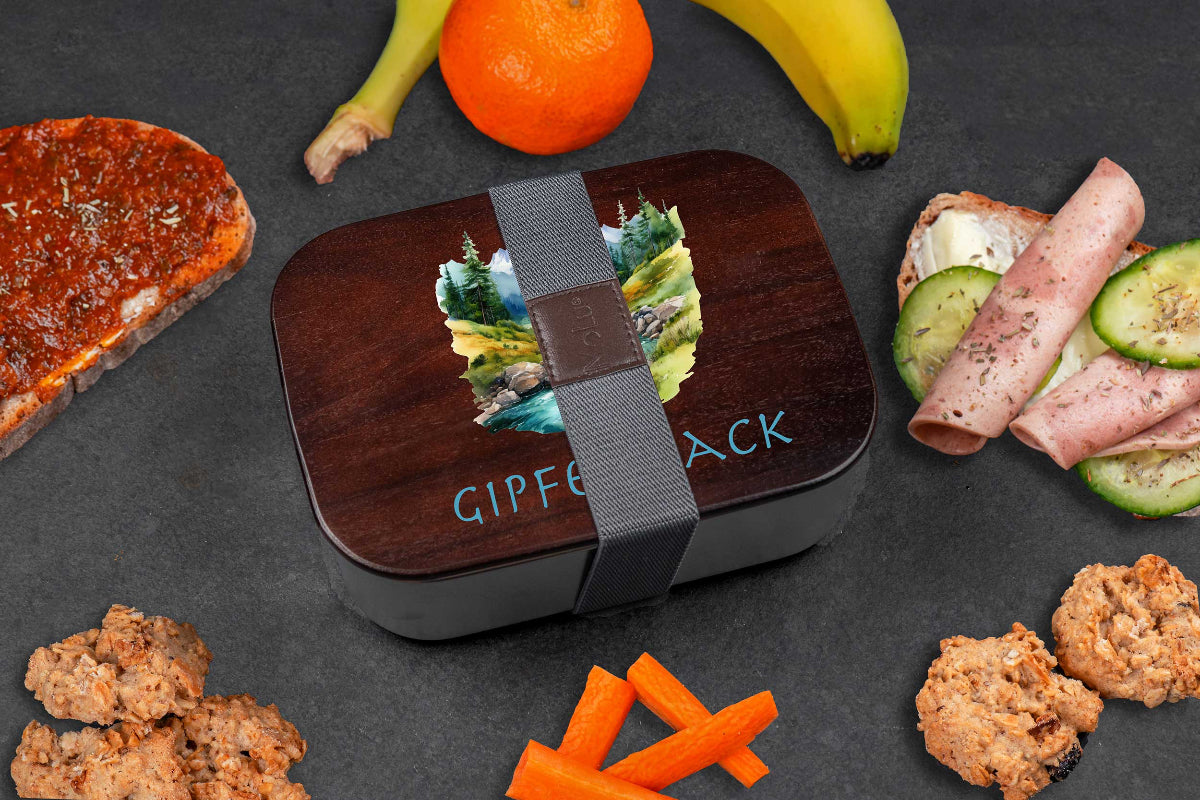 Premium Edelstahl Brotdose mit Akazienholzdeckel personalisiert mit Namen