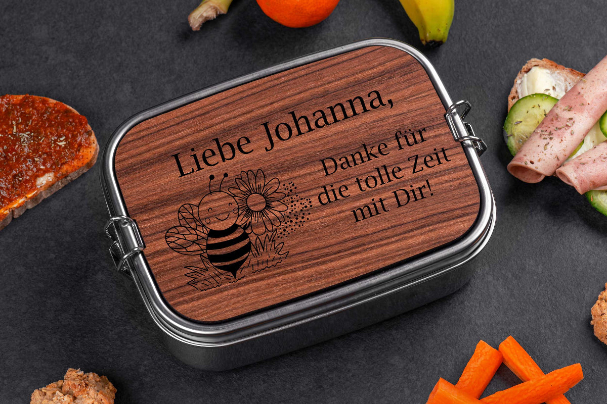 Brotdose personalisiert mit Namen mit Holzdeckel