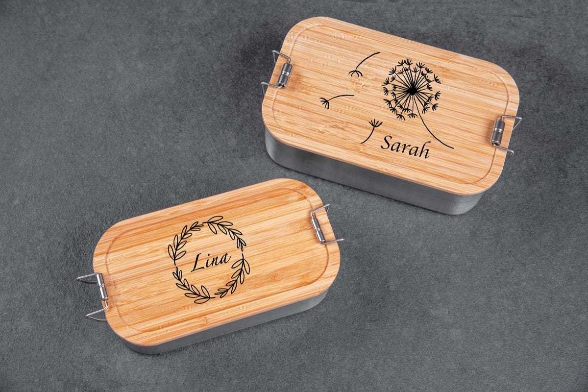 Premium Brotdose personalisiert mit Namen und Bambusdeckel