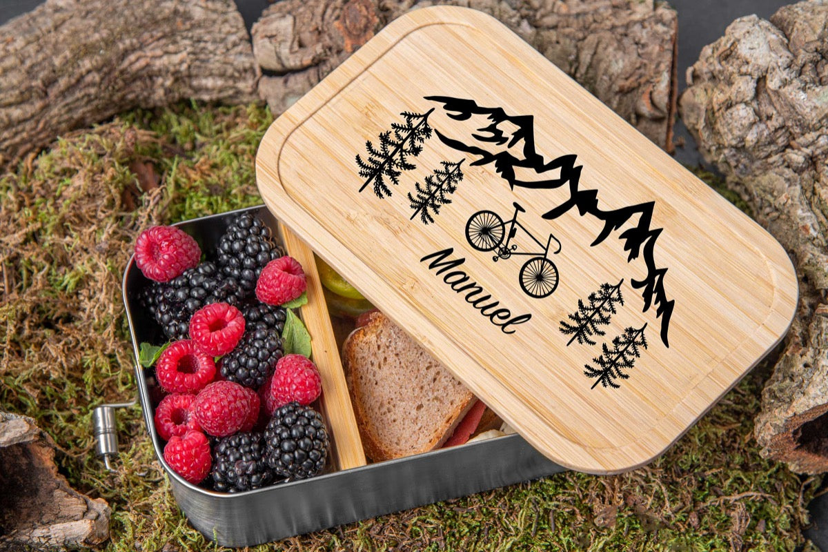 Premium Brotdose personalisiert mit Namen und Bambusdeckel