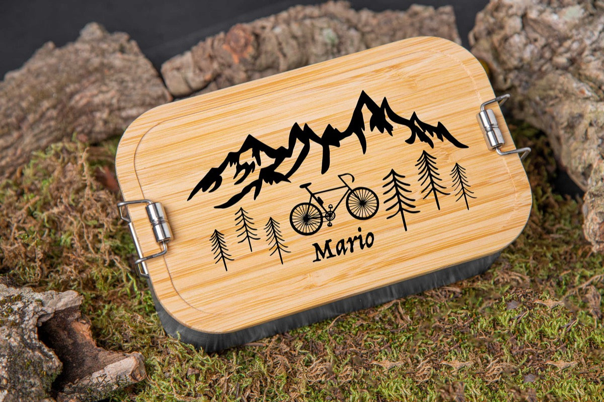 Premium Brotdose personalisiert mit Namen und Bambusdeckel