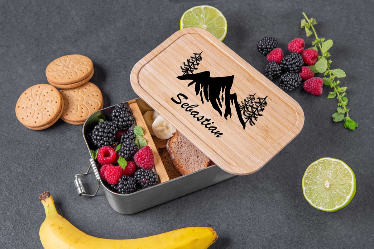 Premium Brotdose personalisiert mit Namen und Bambusdeckel