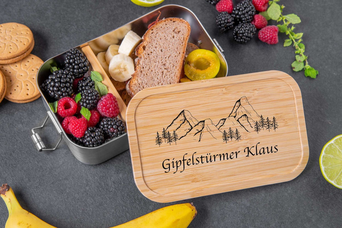 Premium Brotdose personalisiert mit Namen und Bambusdeckel