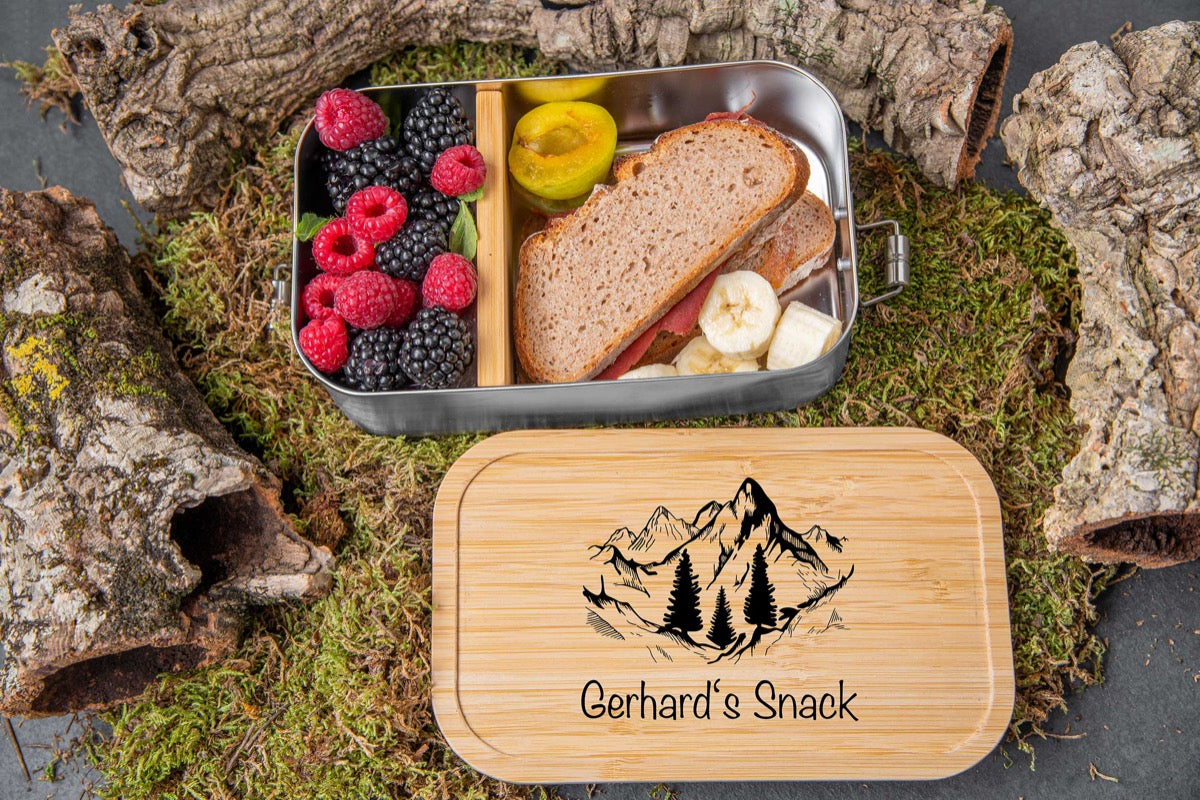 Premium Brotdose personalisiert mit Namen und Bambusdeckel