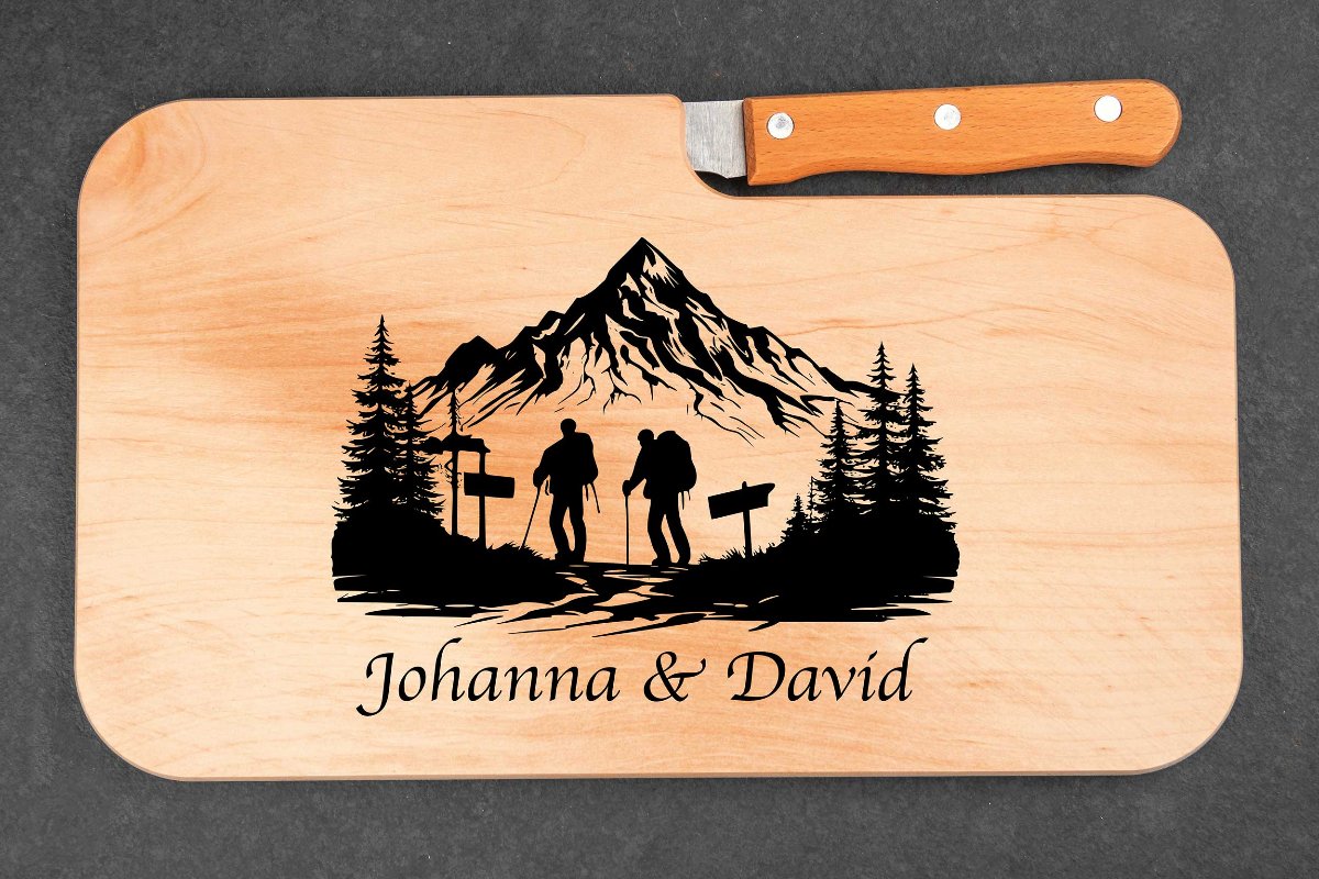 Brotzeitbrett mit Namen personalisiert aus Holz mit Messer - Schneidebrett