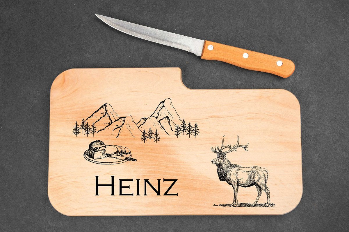 Brotzeitbrett mit Namen personalisiert aus Holz mit Messer - Schneidebrett