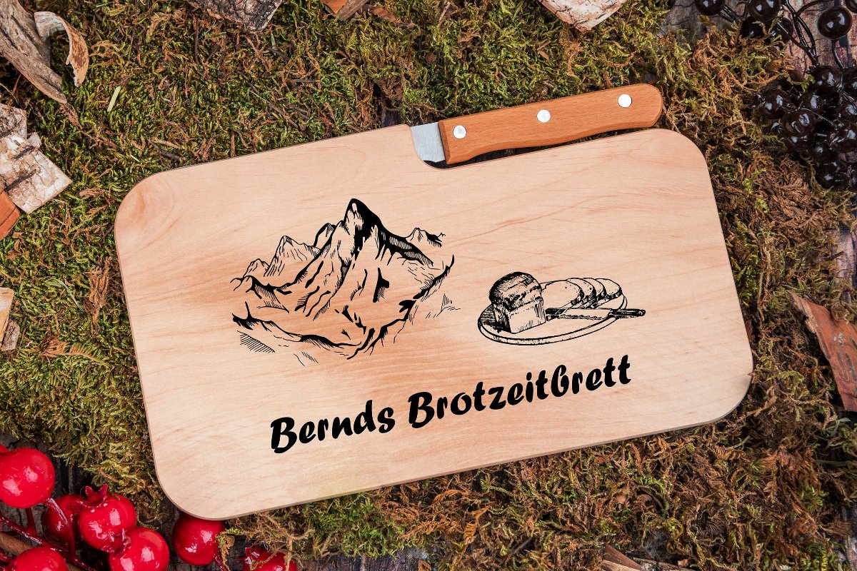 Brotzeitbrett mit Namen personalisiert aus Holz mit Messer - Schneidebrett
