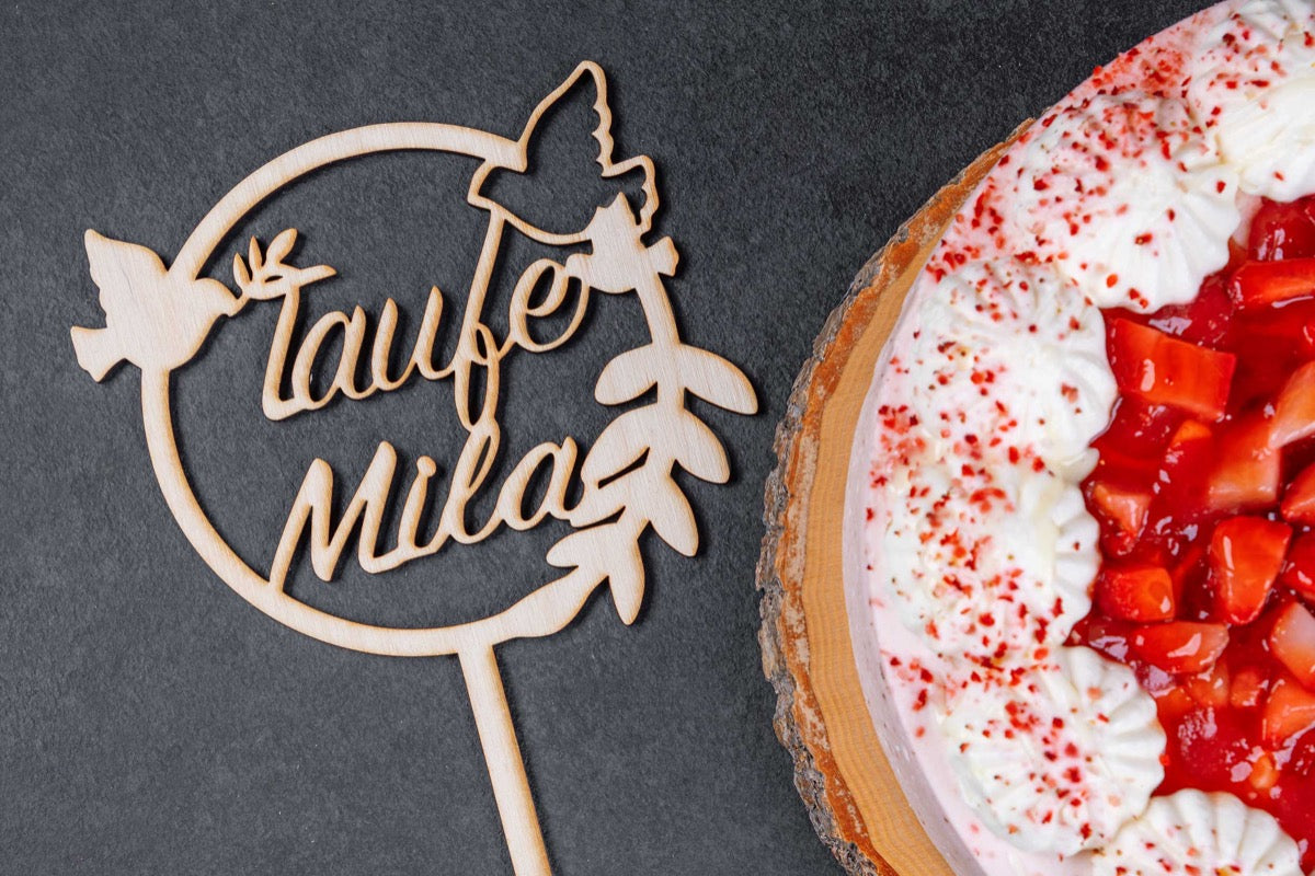 Personalisierter Cake Topper Tauben zur Taufe