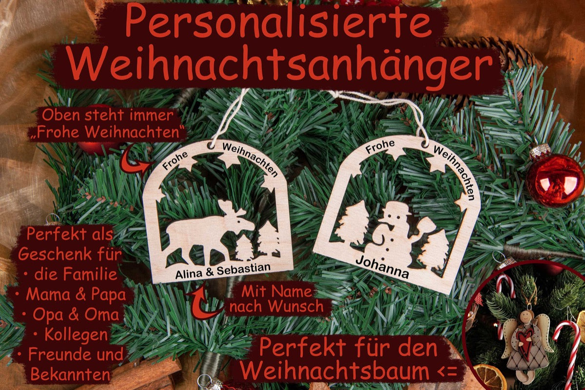 Christbaumanhänger personalisiert mit Namen im Rahmen