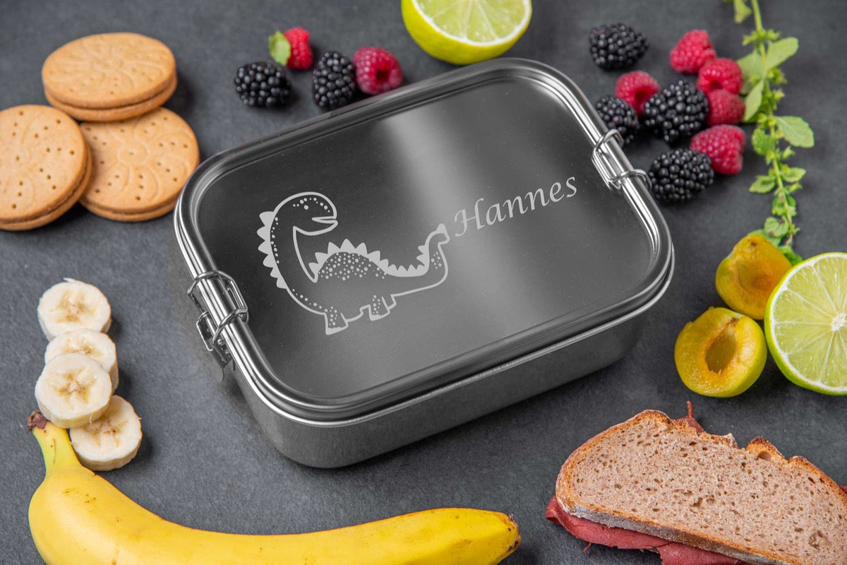 Brotdose personalisiert mit Namen aus Edelstahl mit Tiermotiven