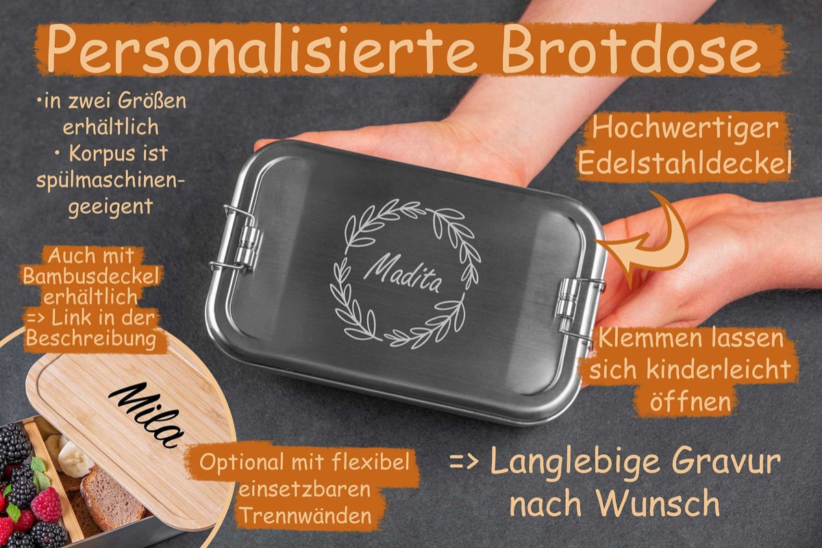 Brotdose personalisiert aus Edelstahl mit Deiner Wunschgravur