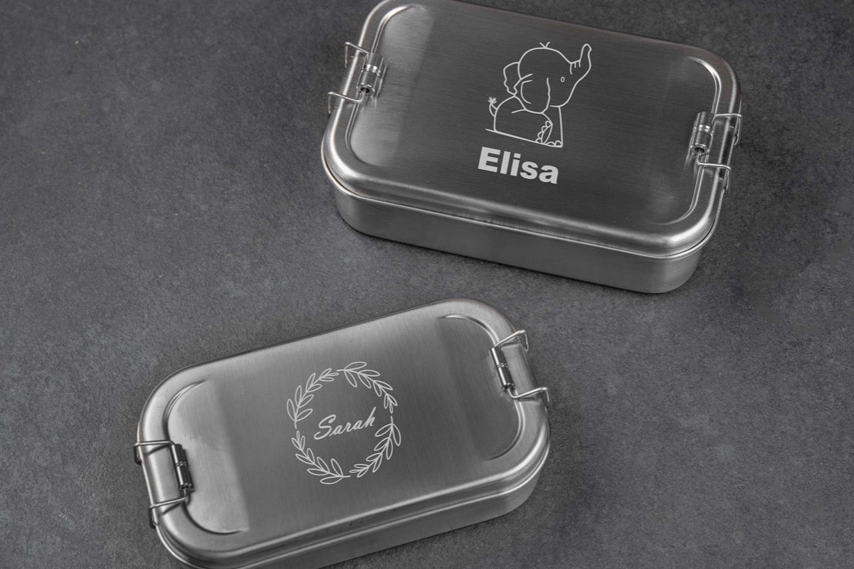 Edelstahl Brotdose personalisiert mit Namen für Kinder