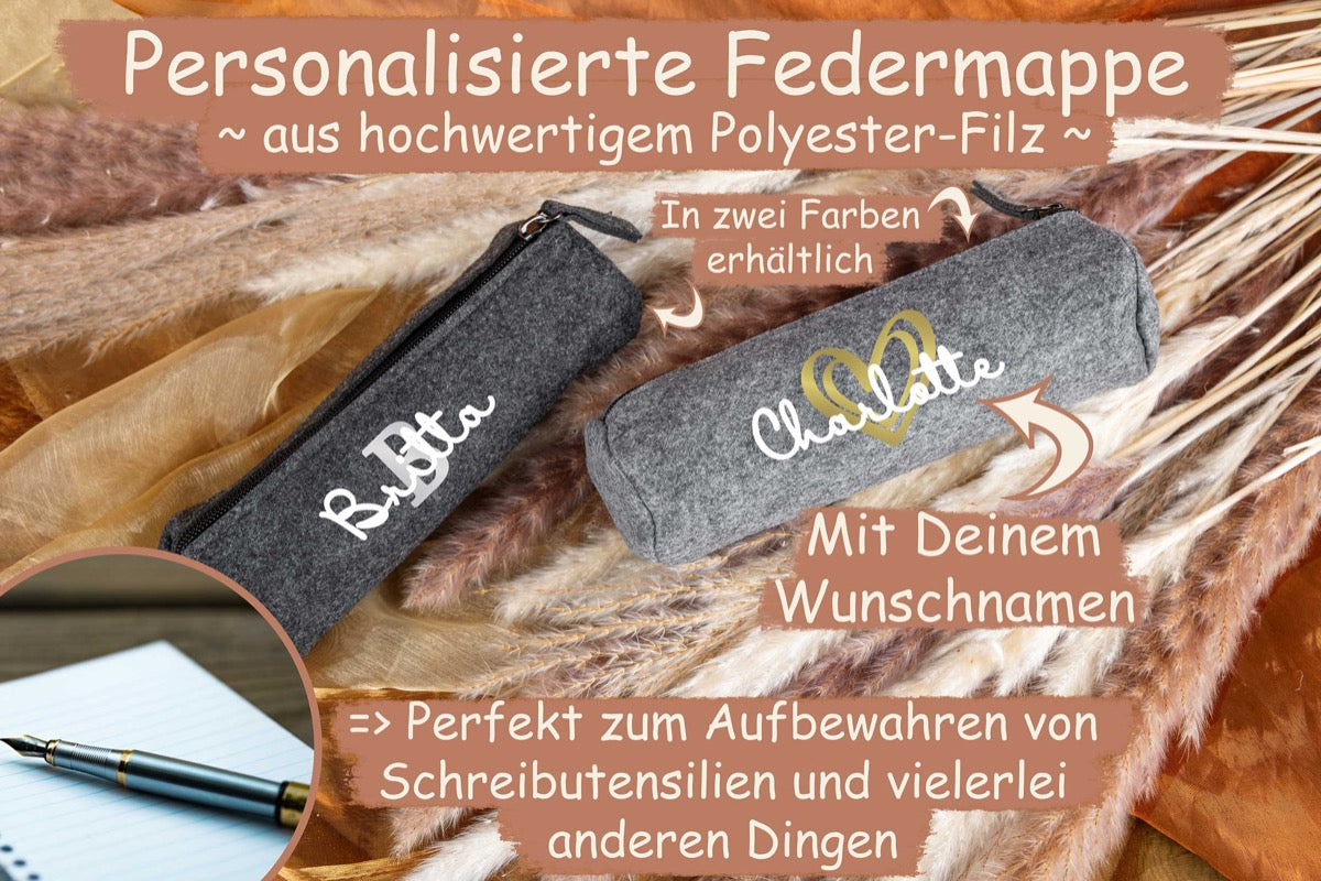 Federmappe aus Filz personalisiert mit Namen