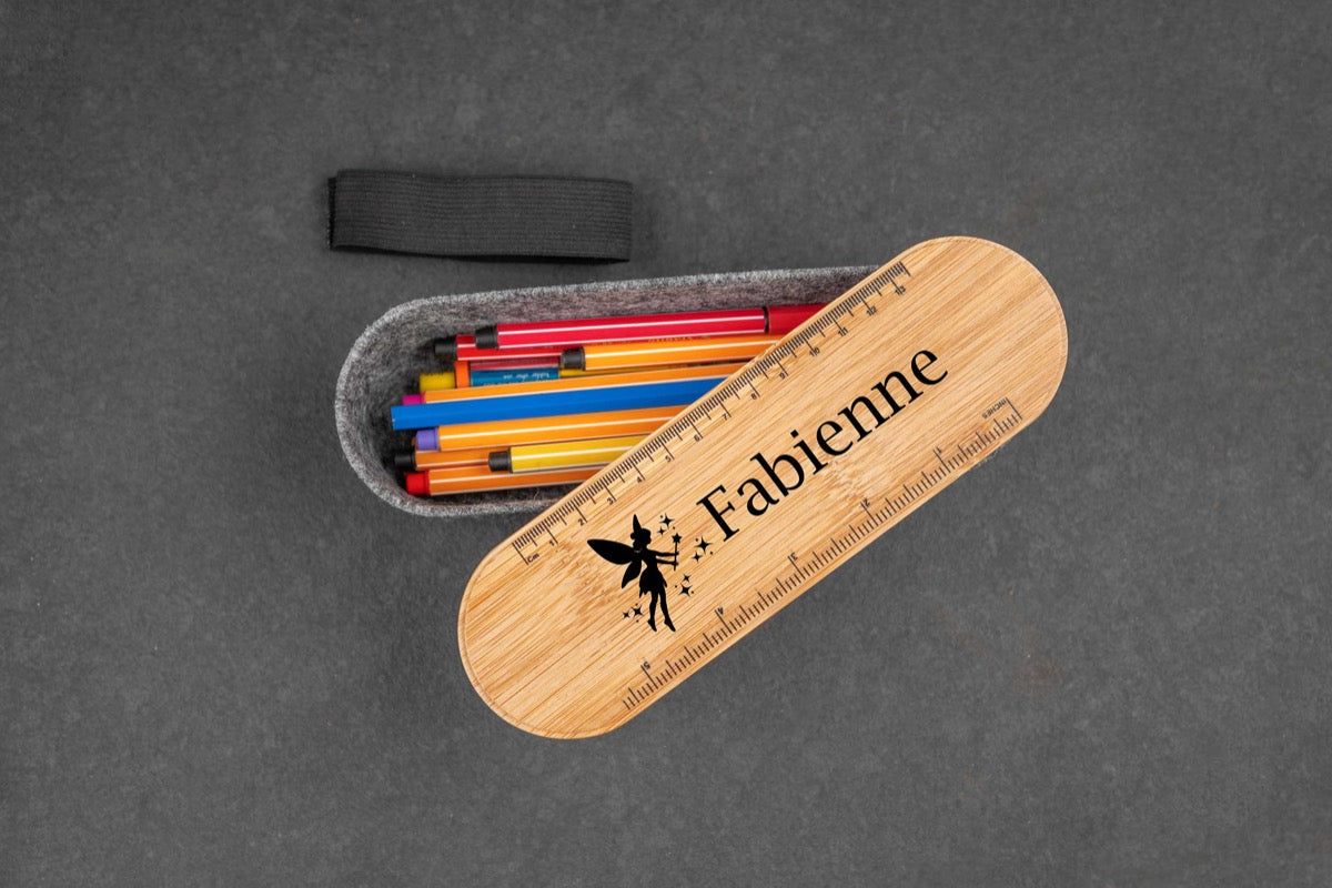 Federmäppchen perfekt als Box für Stifte aus Filz mit Holzdeckel und Wunschgravur