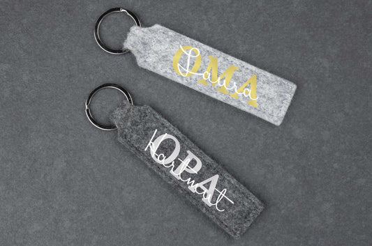 Schlüsselanhänger personalisiert mit Namen und Text aus Filz