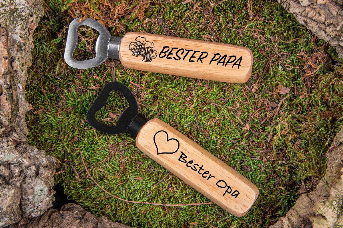 Flaschenöffner personalisiert mit Holzgriff und Edelstahl Klinge
