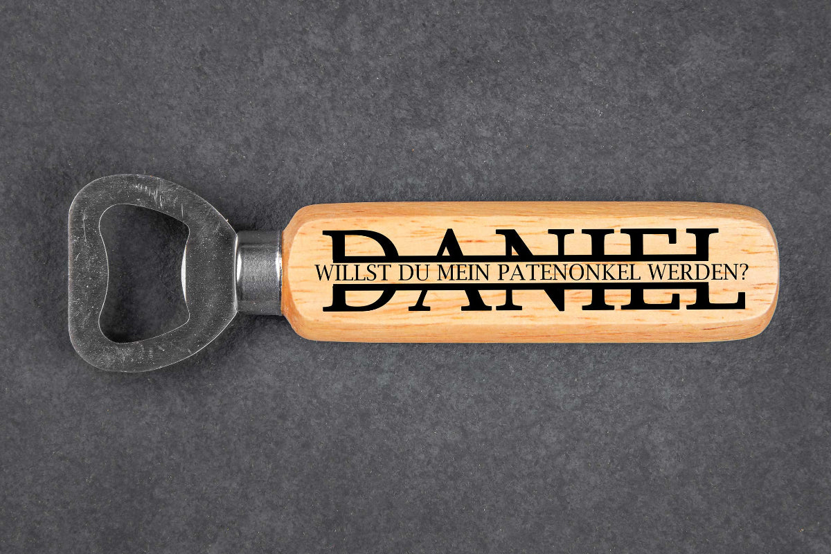 Flaschenöffner personalisiert mit Holzgriff - Vatertag Papa Geschenk