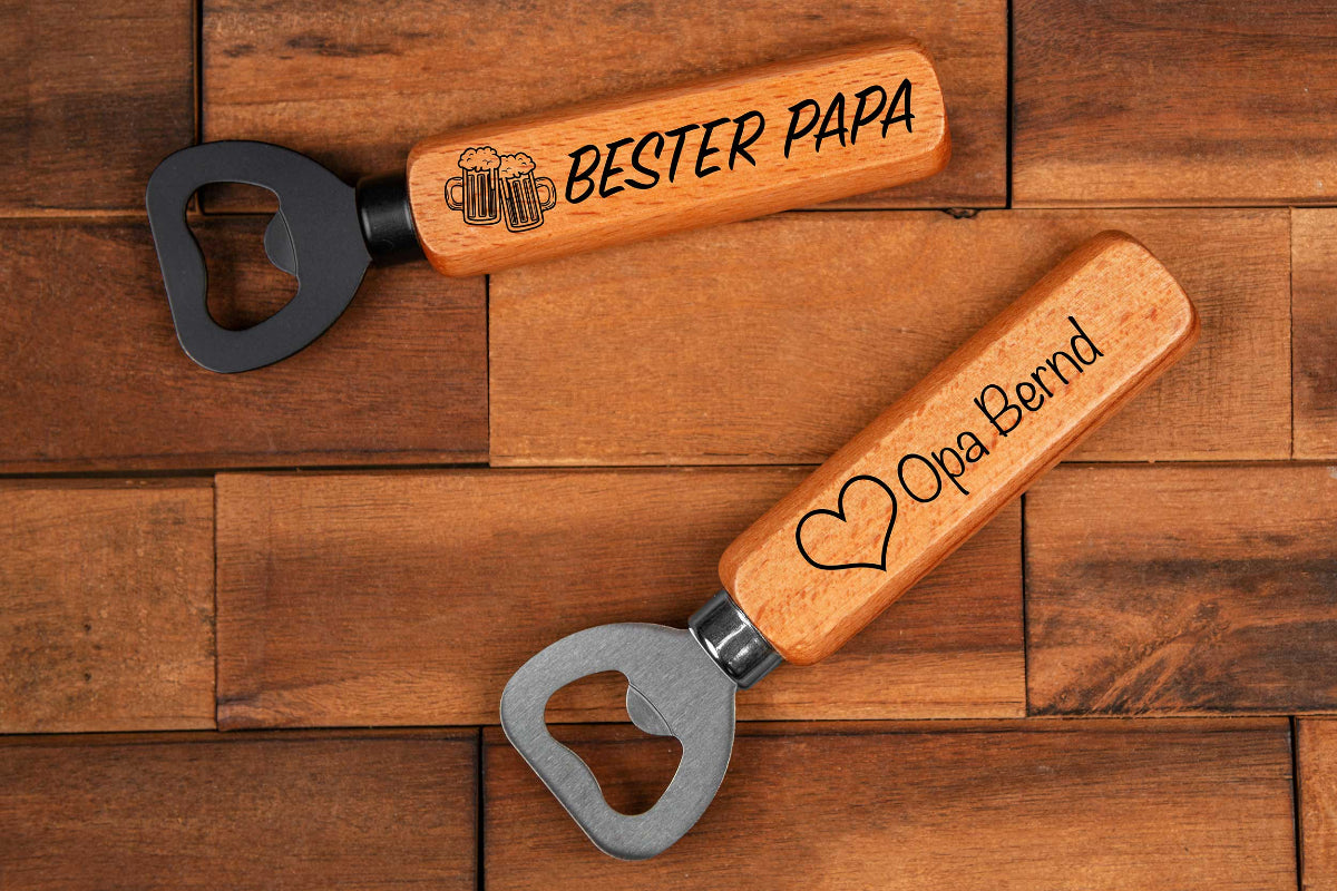 Flaschenöffner personalisiert mit Holzgriff und Edelstahl Klinge