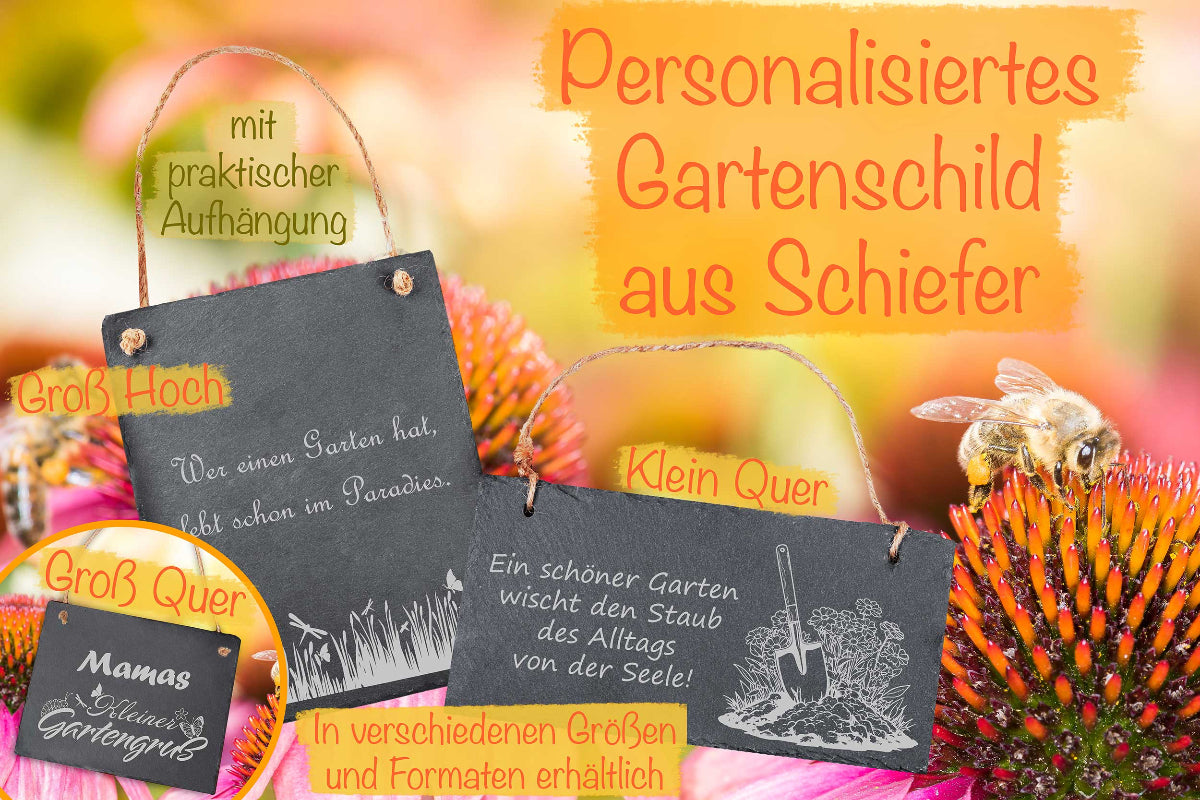 Personalisiertes Gartenschild mit Deiner Wunschgravur aus Schiefer