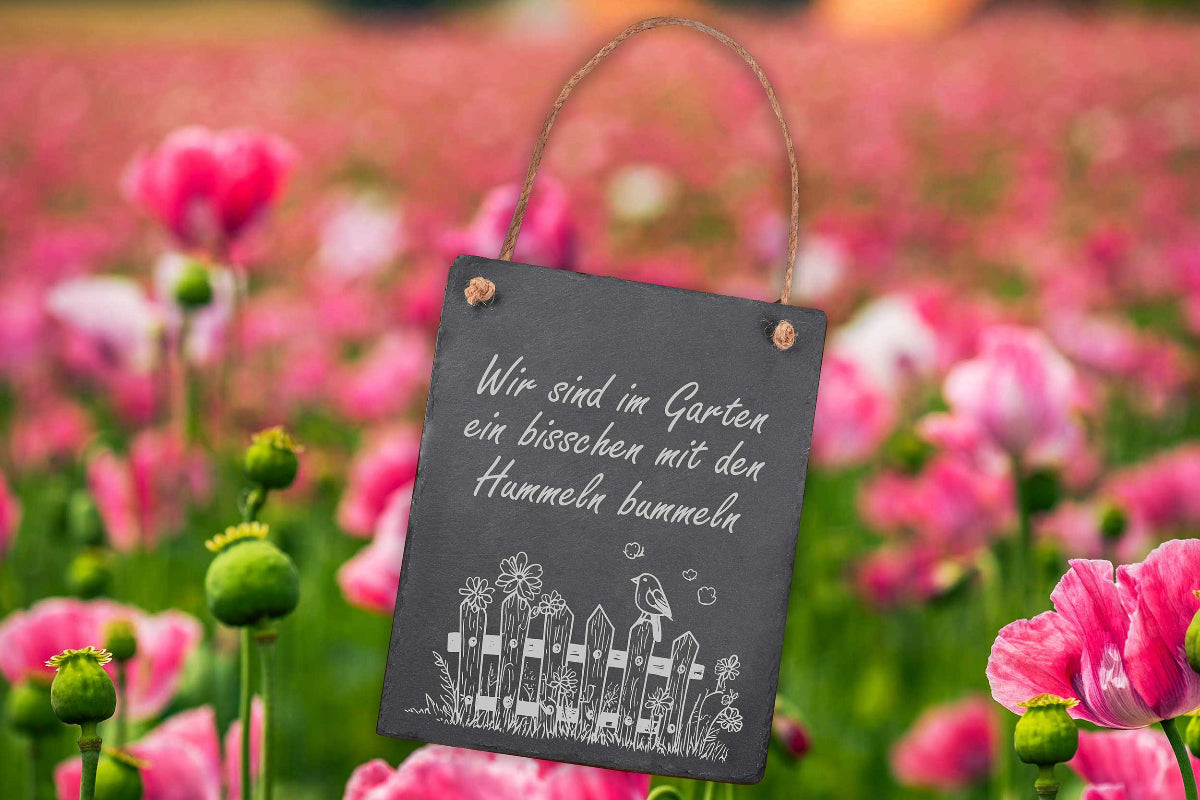 Personalisiertes Gartenschild mit Deiner Wunschgravur aus Schiefer
