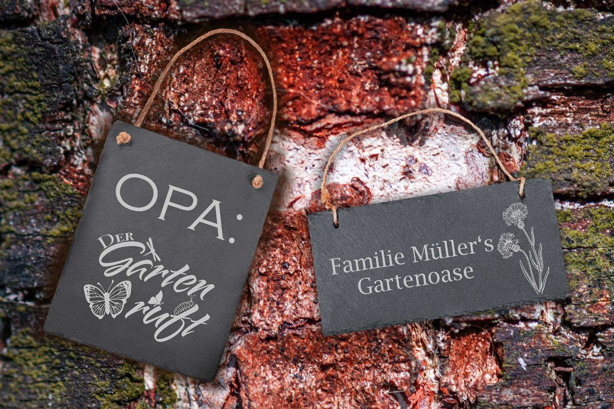 Personalisiertes Gartenschild mit Deiner Wunschgravur aus Schiefer