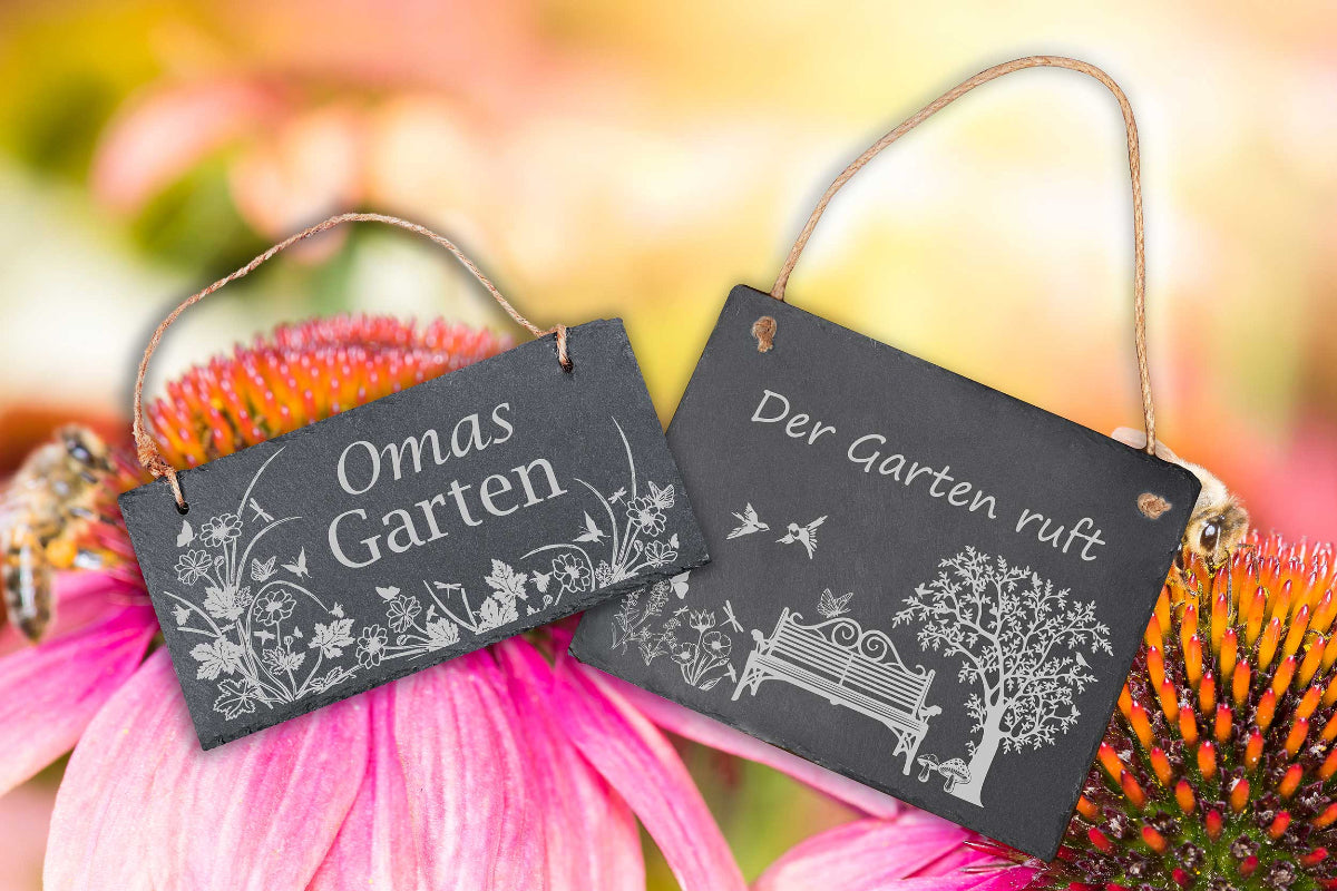 Personalisiertes Gartenschild mit Deiner Wunschgravur aus Schiefer