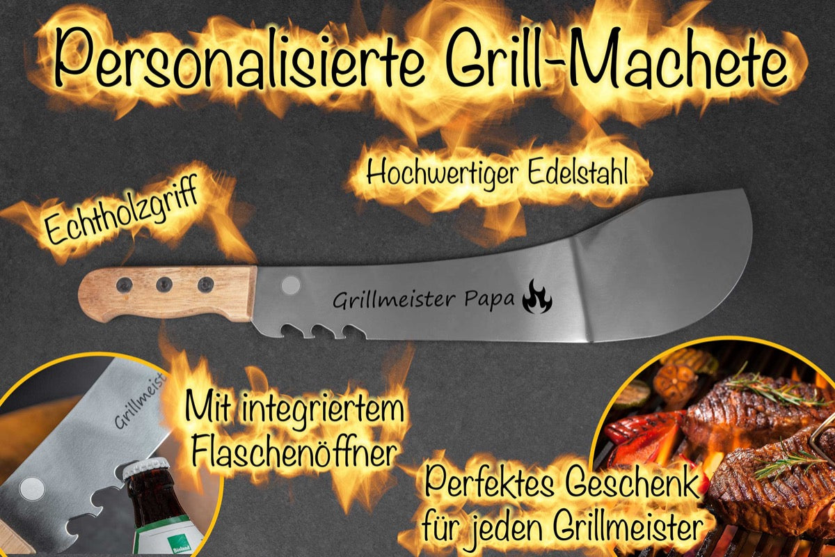 Personalisierte Grill Machete aus Edelstahl mit Flaschenöffner