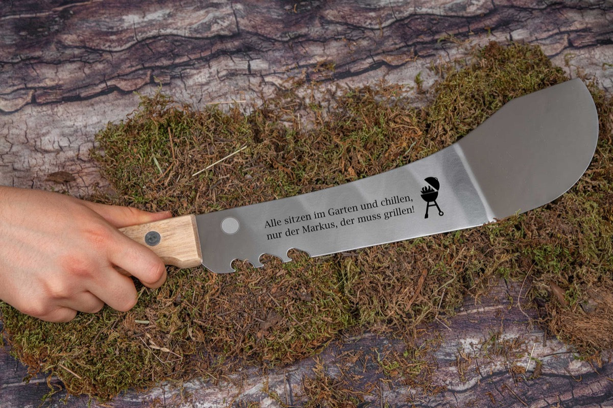Personalisierte Grill Machete aus Edelstahl mit Flaschenöffner