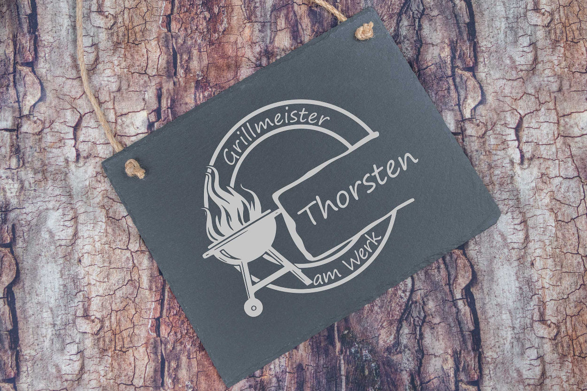 Grillschild aus Schiefer personalisiert mit Deiner Wunschgravur