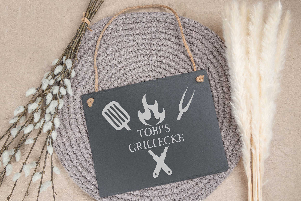 Grillschild aus Schiefer personalisiert mit Deiner Wunschgravur