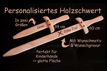 Personalisiertes Holzschwert für kleine Ritter und Piraten