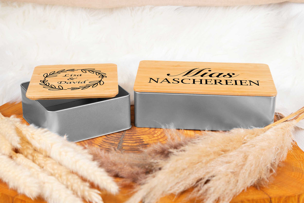 Keksdose personalisiert mit Namen und Bambusdeckel - Vorratsdose