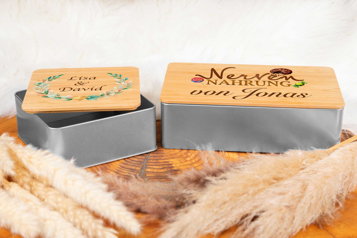 Vorratsdose mit Namen und Bambusdeckel personalisiert - Keksdose